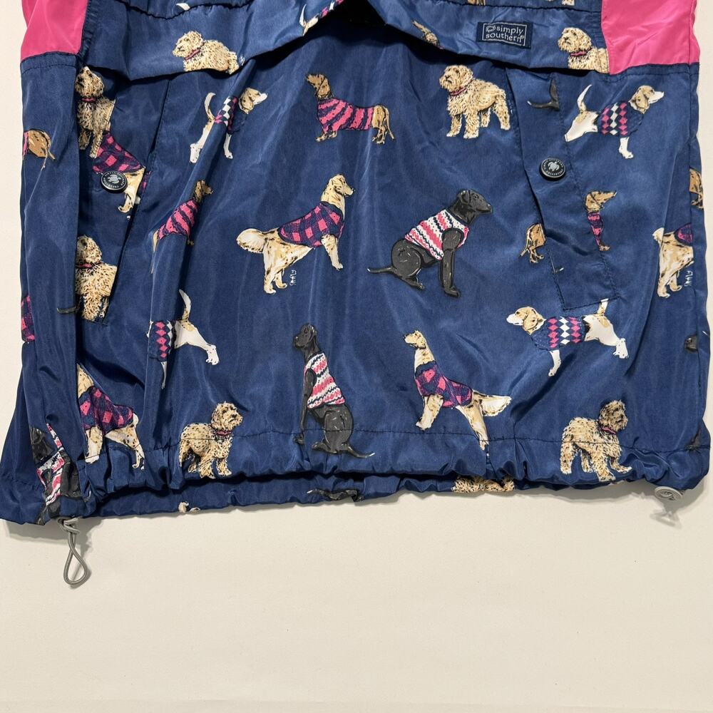 Simply Southern Women's Large Blue Dog Print Anorak Jacket Hood Zip Snap Pockets - Picture 15 of 16
